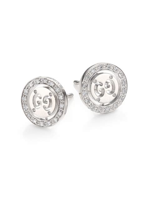 gucci 18k white gold double g earrings|Gucci white gold stud earrings.